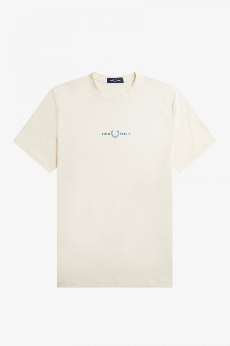 Ecru Fred Perry Embroidered Men's T Shirts | YCAGT41107