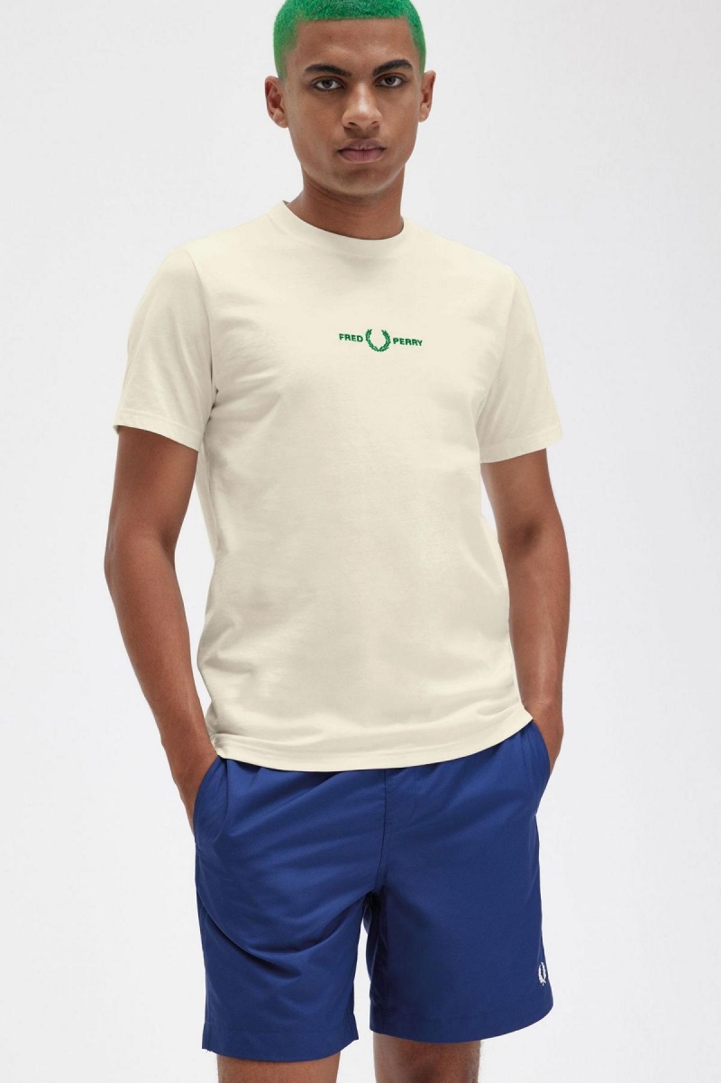 Ecru Fred Perry Embroidered Men's T Shirts | SCANY76401