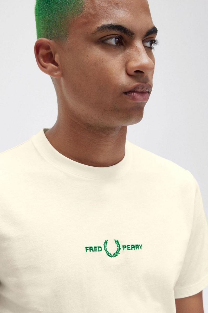 Ecru Fred Perry Embroidered Men's T Shirts | SCANY76401