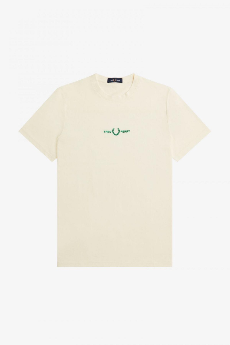 Ecru Fred Perry Embroidered Men's T Shirts | SCANY76401