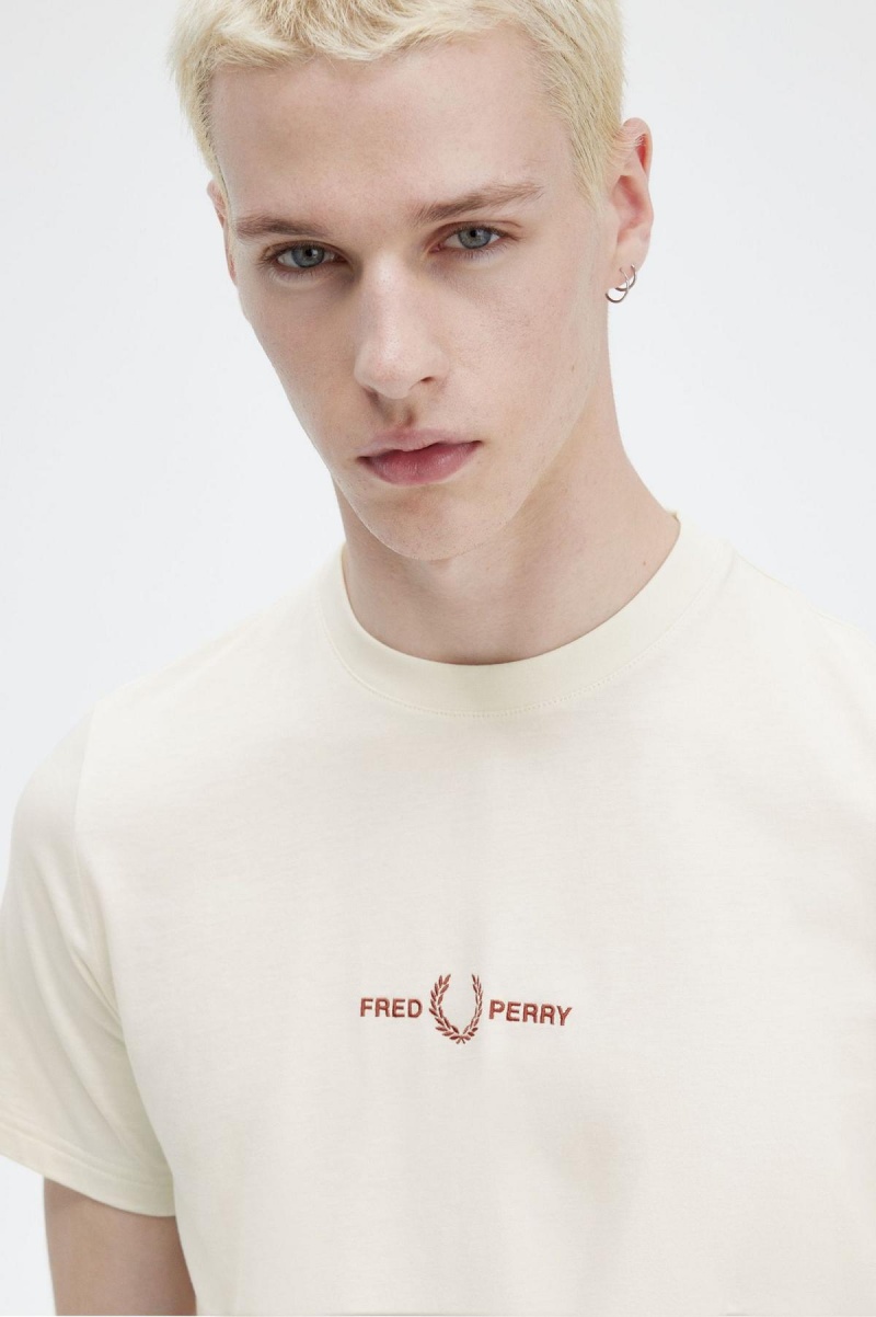 Ecru Fred Perry Embroidered Men's T Shirts | MCAFT11872