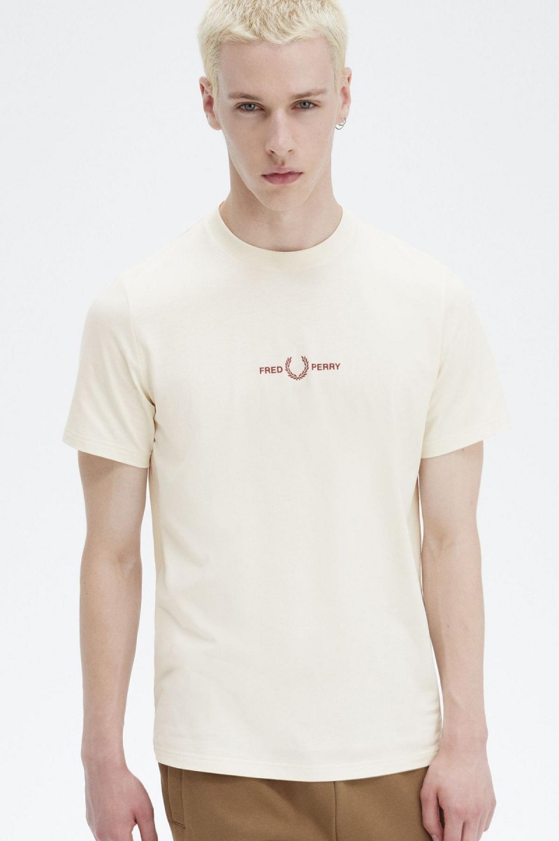 Ecru Fred Perry Embroidered Men's T Shirts | MCAFT11872