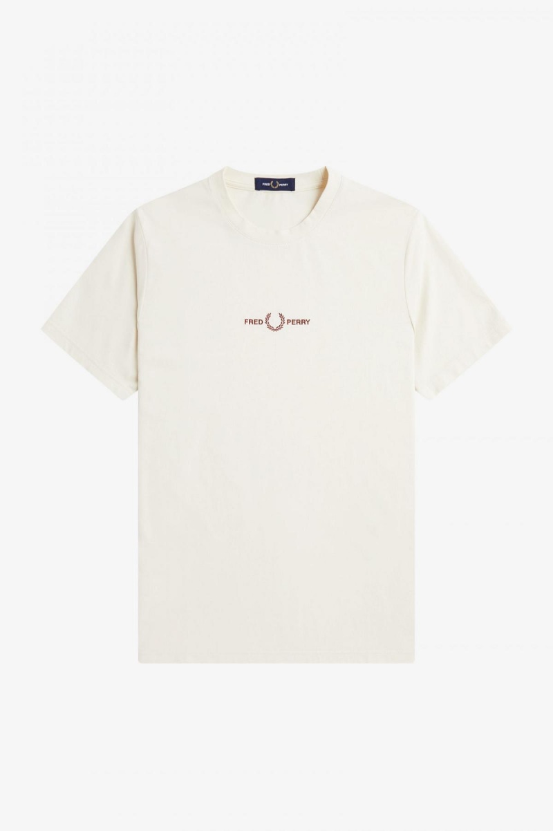 Ecru Fred Perry Embroidered Men's T Shirts | MCAFT11872