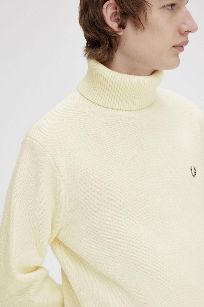 Ecru Fred Perry Knitted Roll Neck Jumper Men's Knitwear | PCAER54325