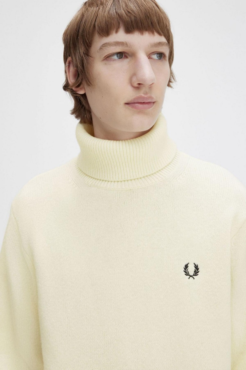 Ecru Fred Perry Knitted Roll Neck Jumper Men's Knitwear | PCAER54325