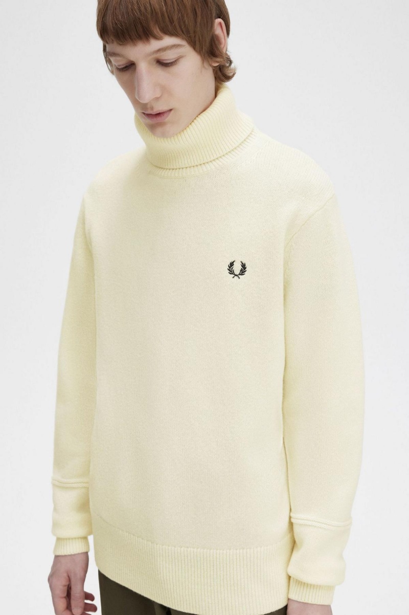 Ecru Fred Perry Knitted Roll Neck Jumper Men's Knitwear | PCAER54325