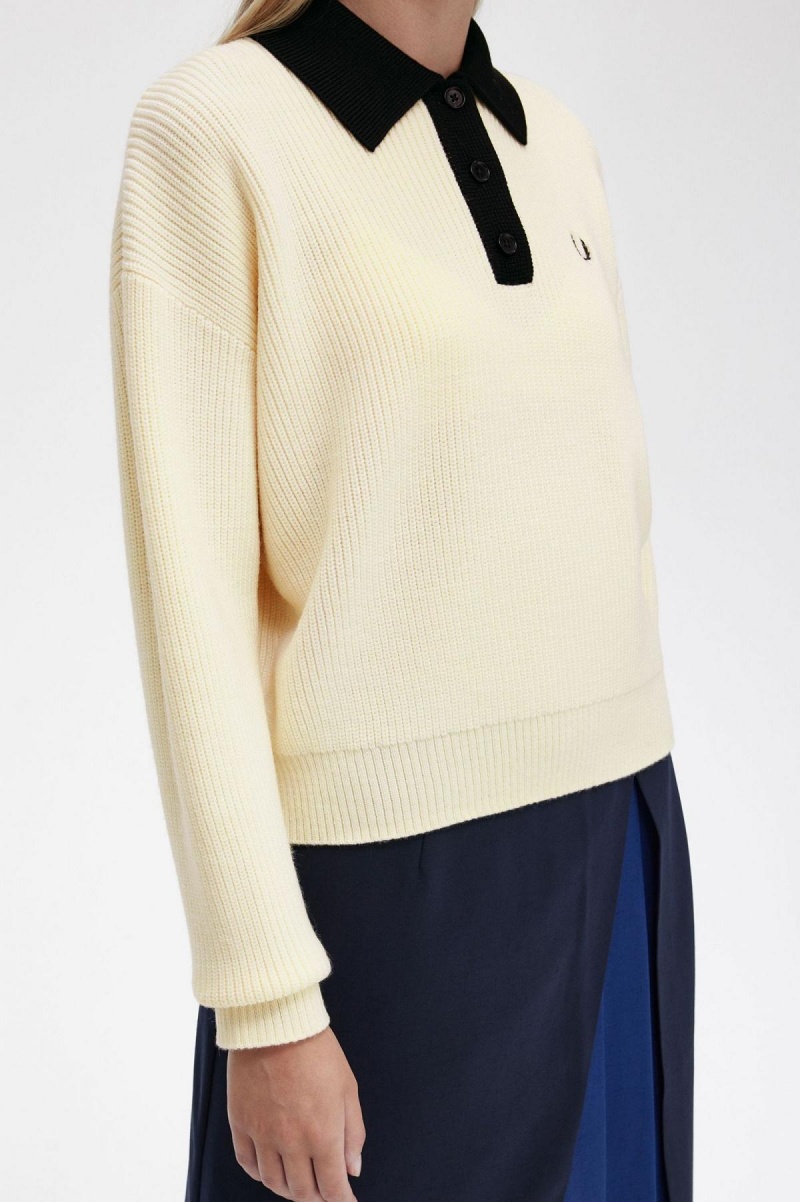 Ecru Fred Perry Knitted Shirt Women's Knitwear | BCASO68434