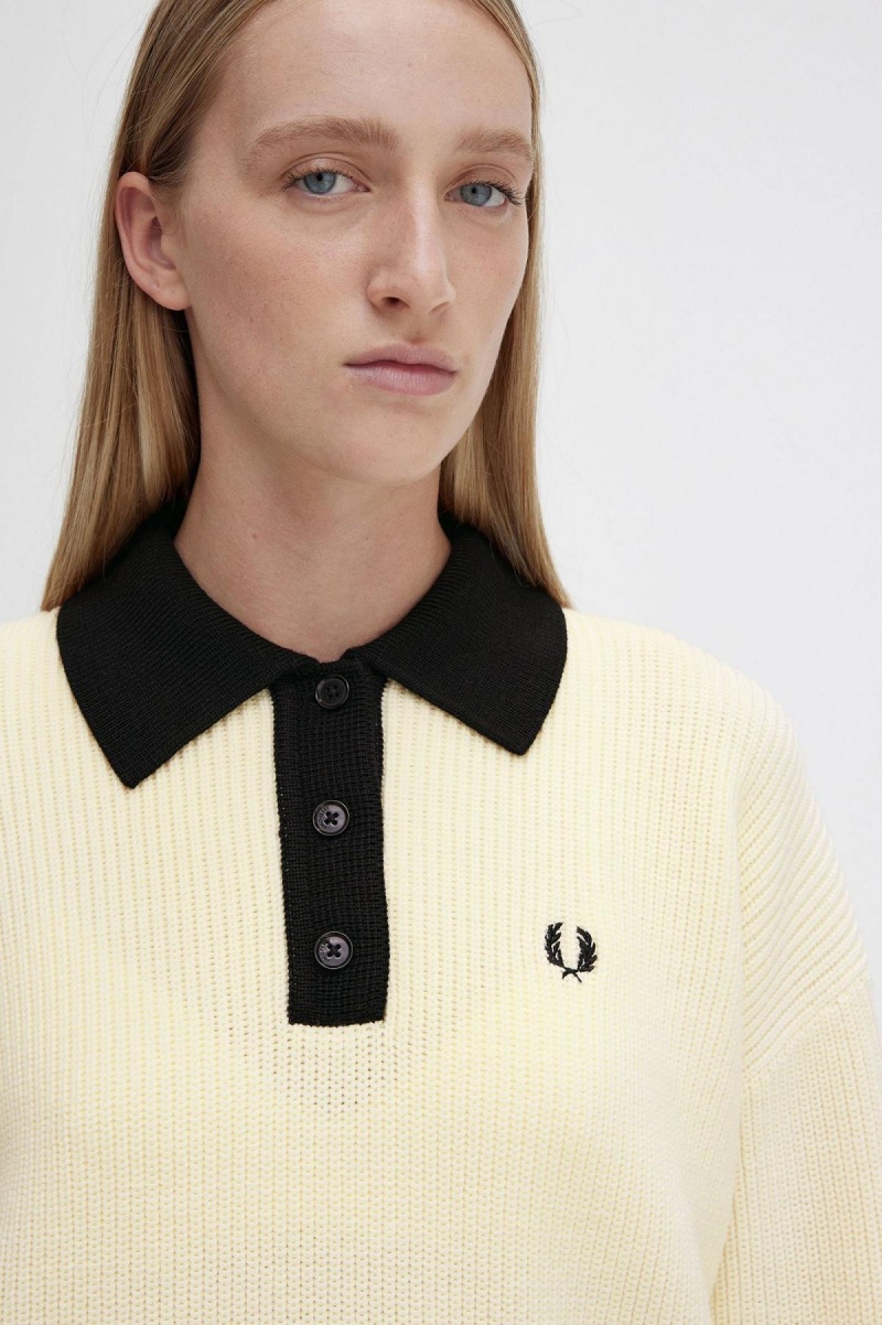 Ecru Fred Perry Knitted Shirt Women's Knitwear | BCASO68434