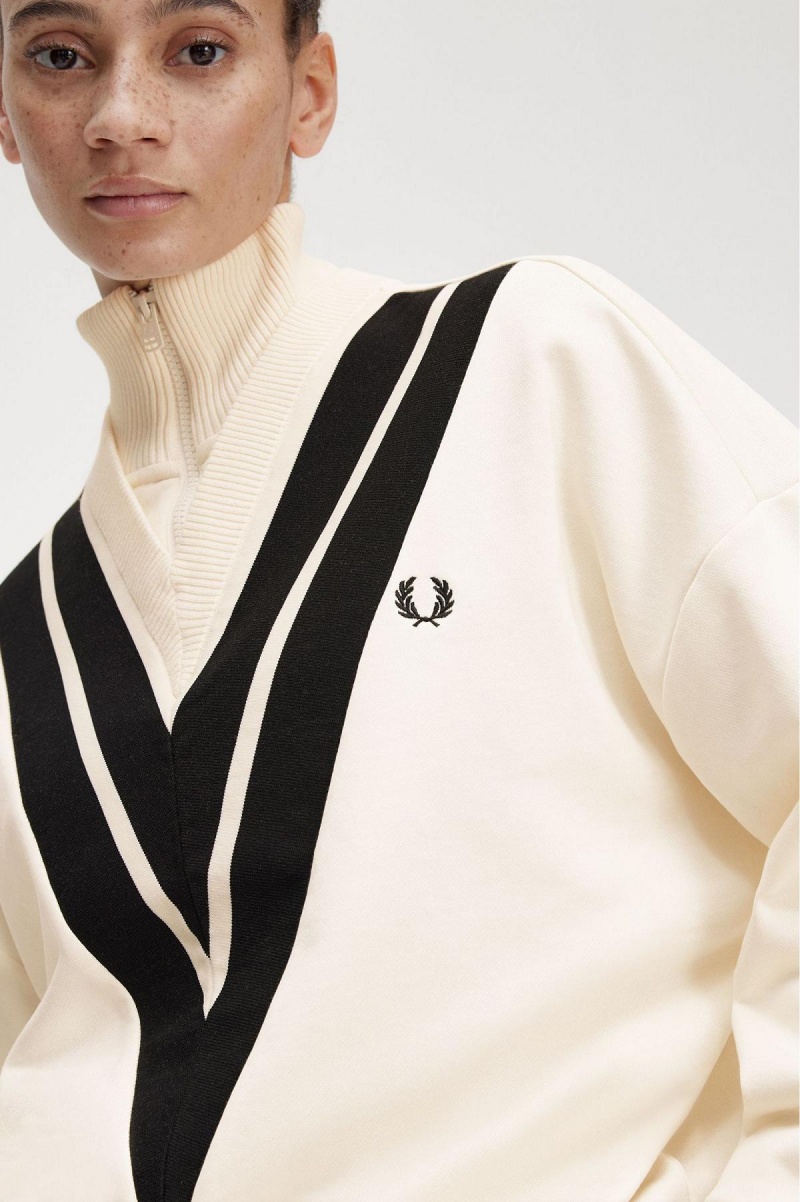 Ecru Fred Perry Tipped Knitted Trim Women's Sweatshirts | TCAWZ94412