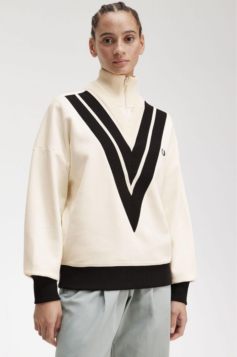 Ecru Fred Perry Tipped Knitted Trim Women's Sweatshirts | TCAWZ94412