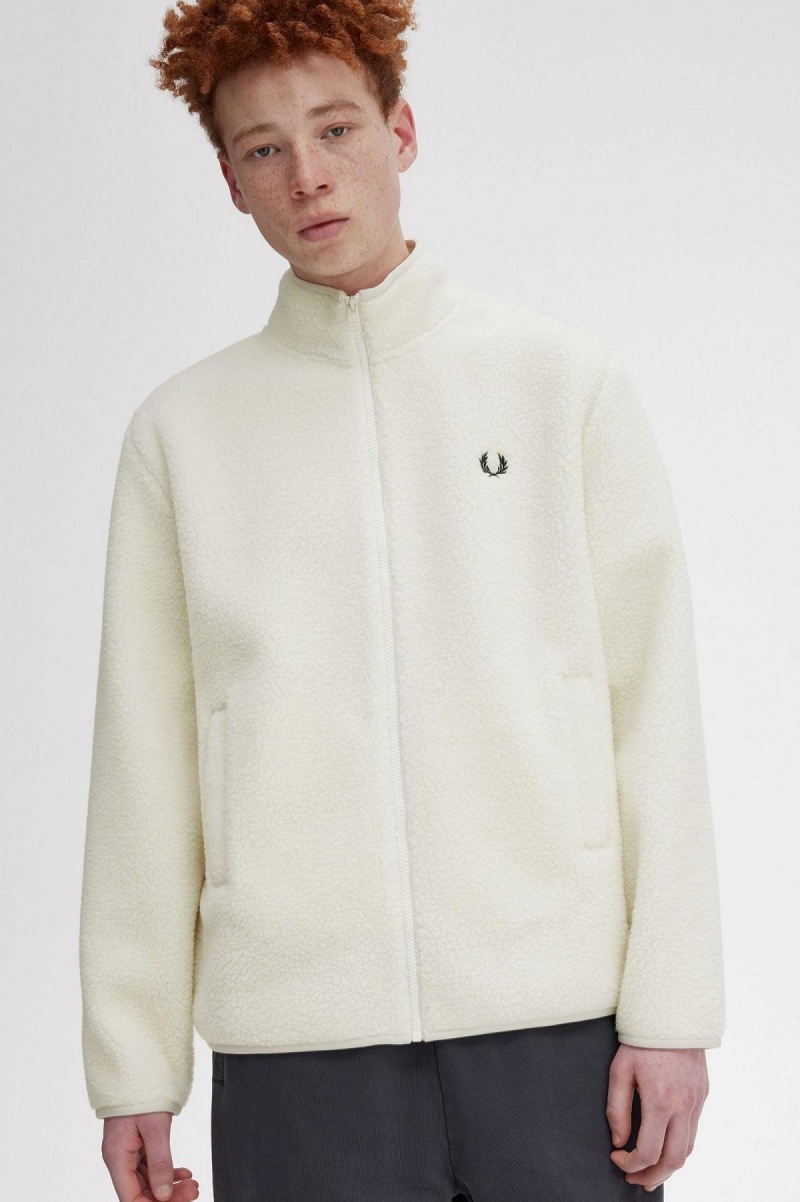 Ecru Fred Perry Zip Through Borg Fleece Men's Coats | GCAUC36179