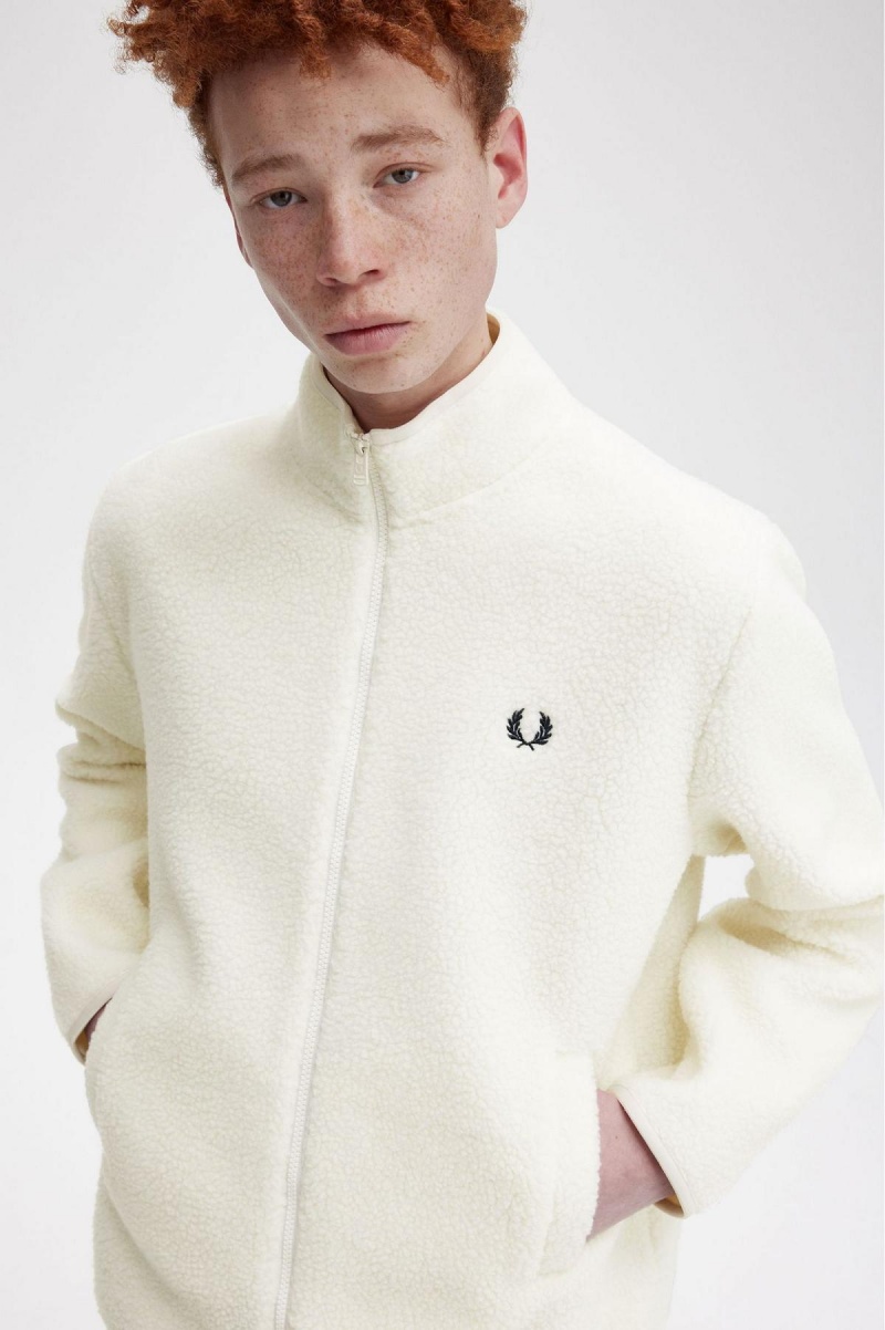 Ecru Fred Perry Zip Through Borg Fleece Men's Coats | GCAUC36179