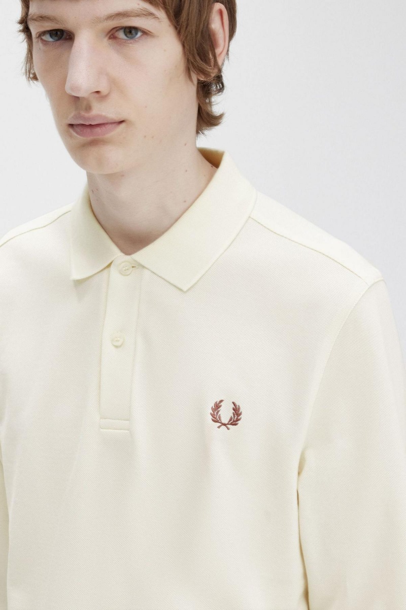 Ecru Whisky Brown Fred Perry M6006 Men's Polo Shirts | UCATG92269