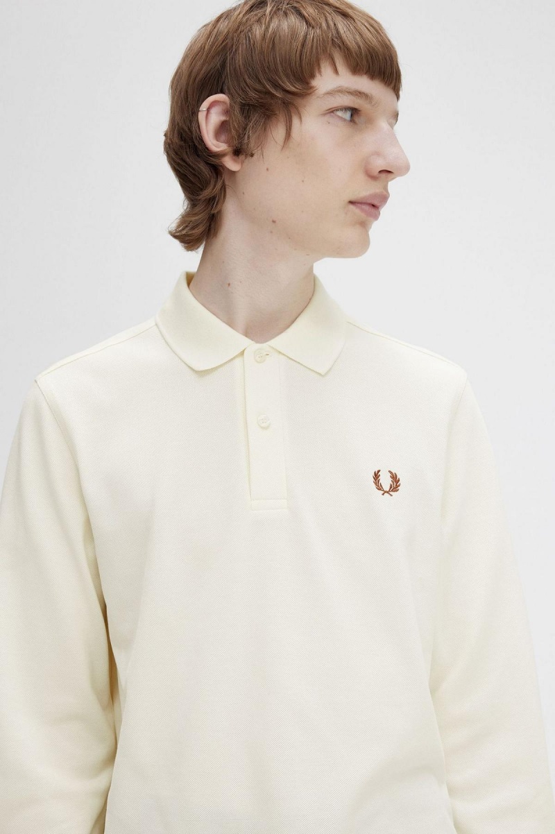 Ecru Whisky Brown Fred Perry M6006 Men's Polo Shirts | UCATG92269