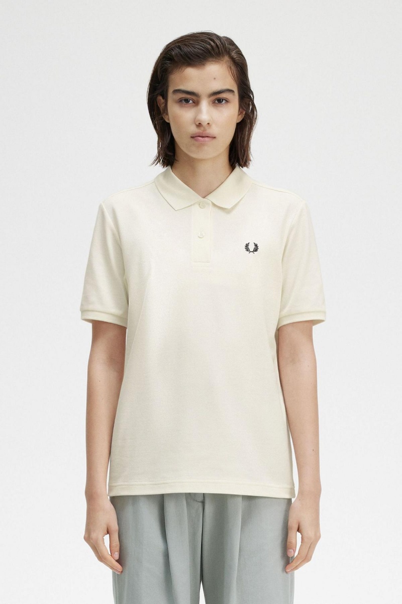 Ecru / Black Fred Perry G6000 Women's Fred Perry Shirt | CAZDE25086