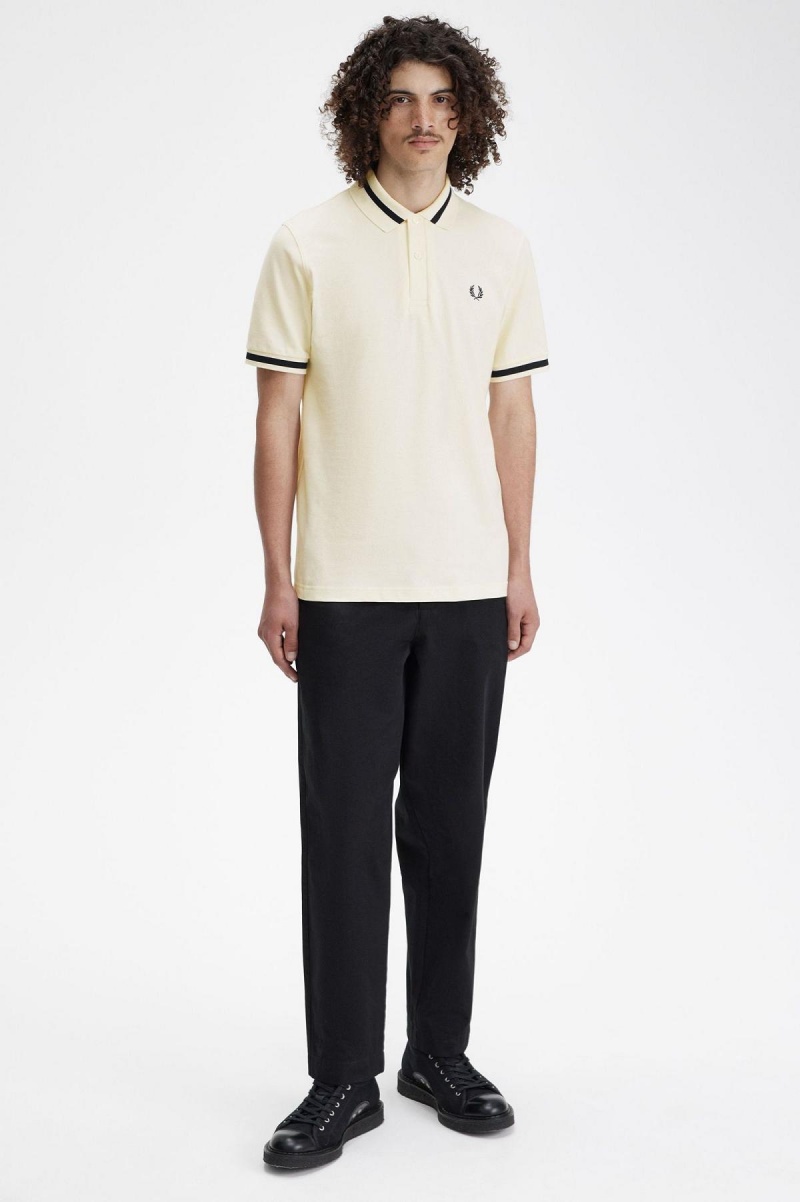 Ecru / Black Fred Perry M2 Men's Polo Shirts | CAJZR59753