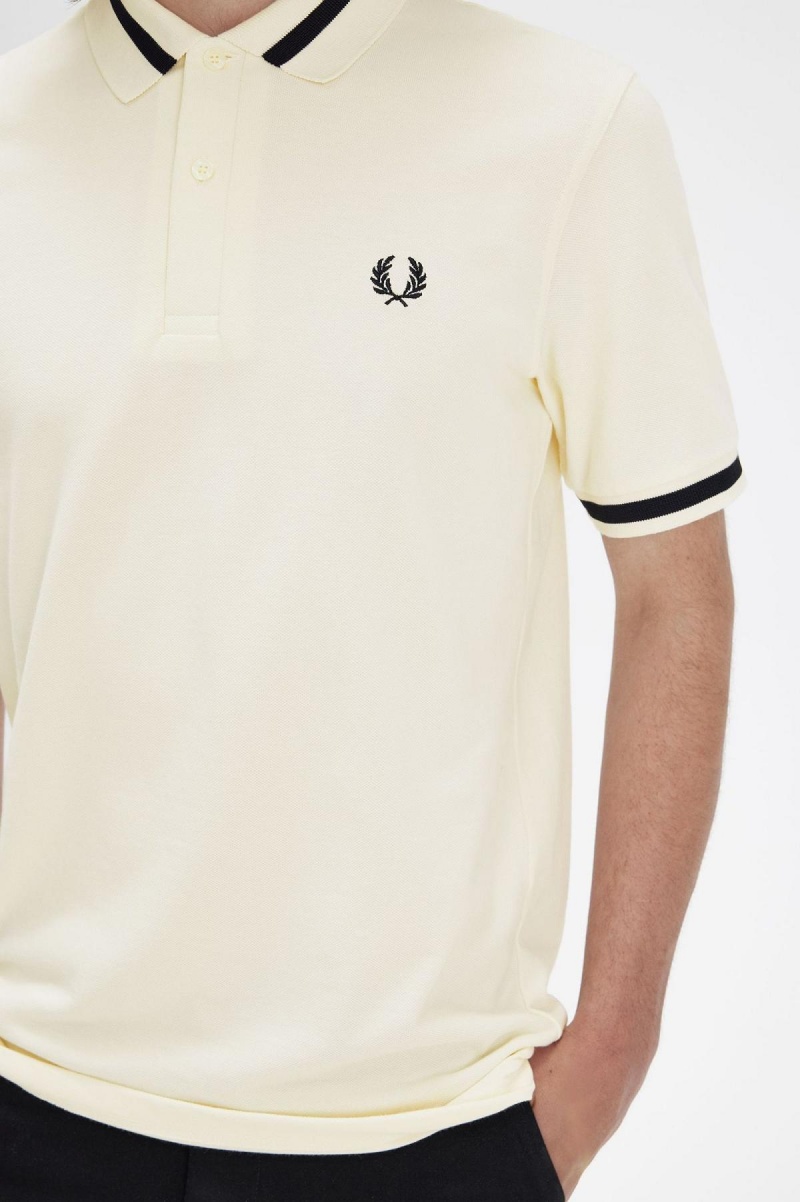 Ecru / Black Fred Perry M2 Men's Polo Shirts | CAJZR59753