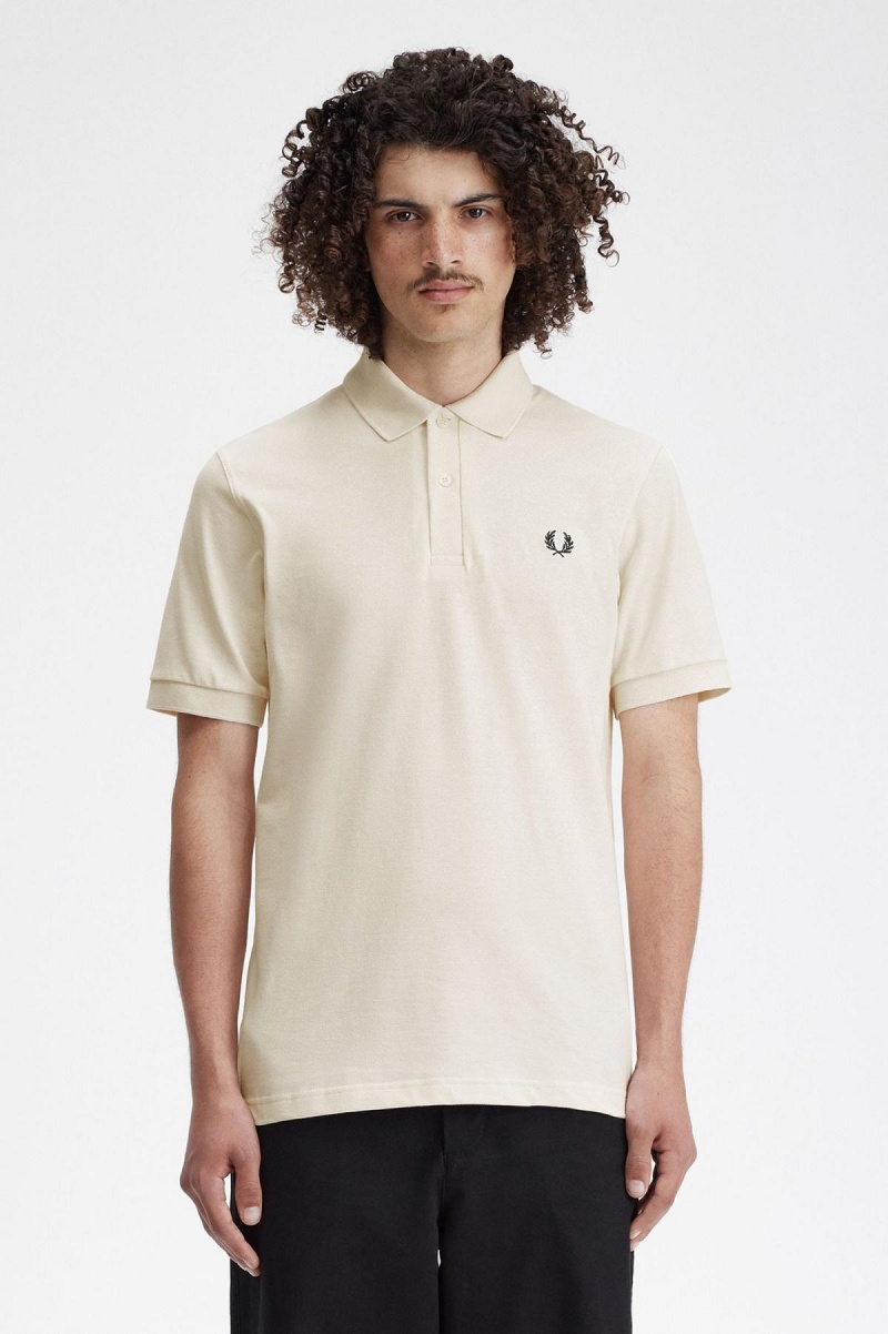 Ecru / Black Fred Perry M3 Men's Fred Perry Shirt | UCATG64782