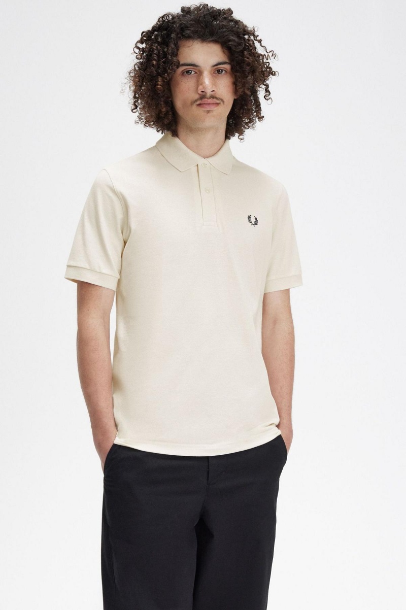 Ecru / Black Fred Perry M3 Men's Polo Shirts | LCATR63233