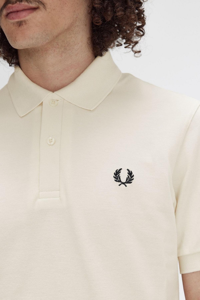 Ecru / Black Fred Perry M3 Men's Polo Shirts | LCATR63233