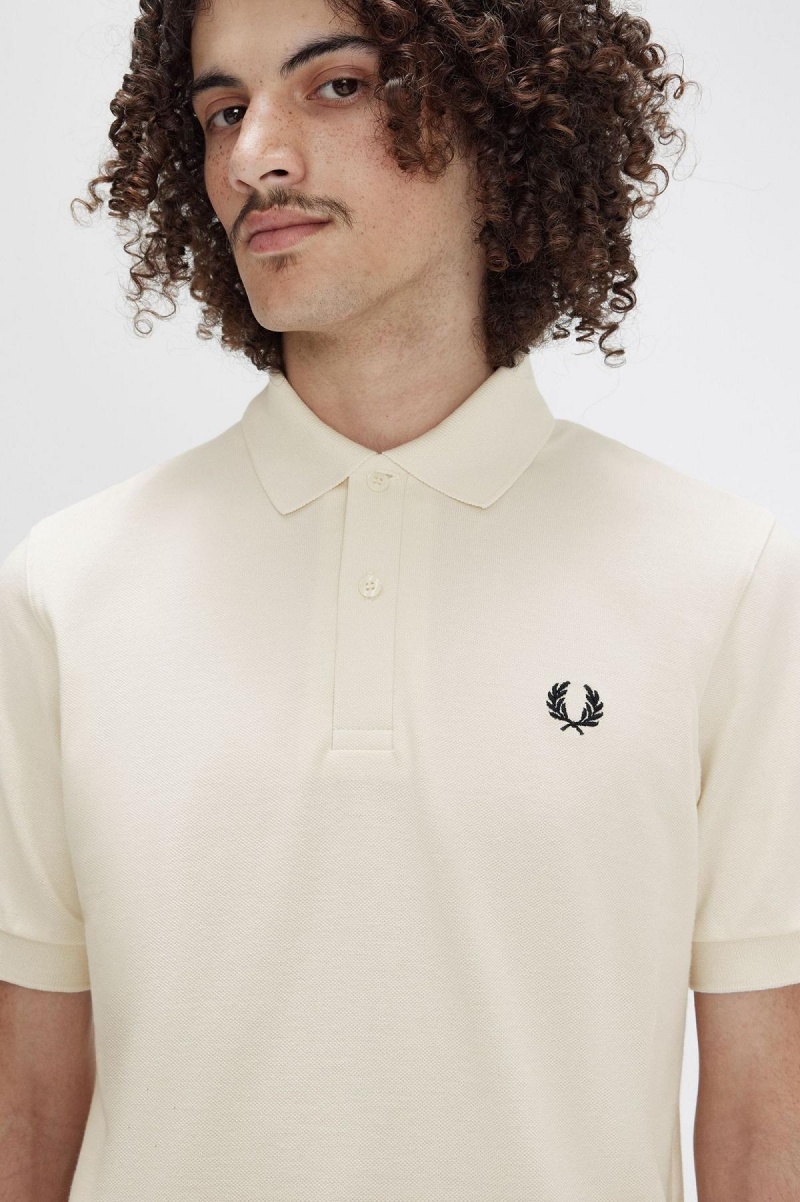 Ecru / Black Fred Perry M3 Men's Polo Shirts | LCATR63233