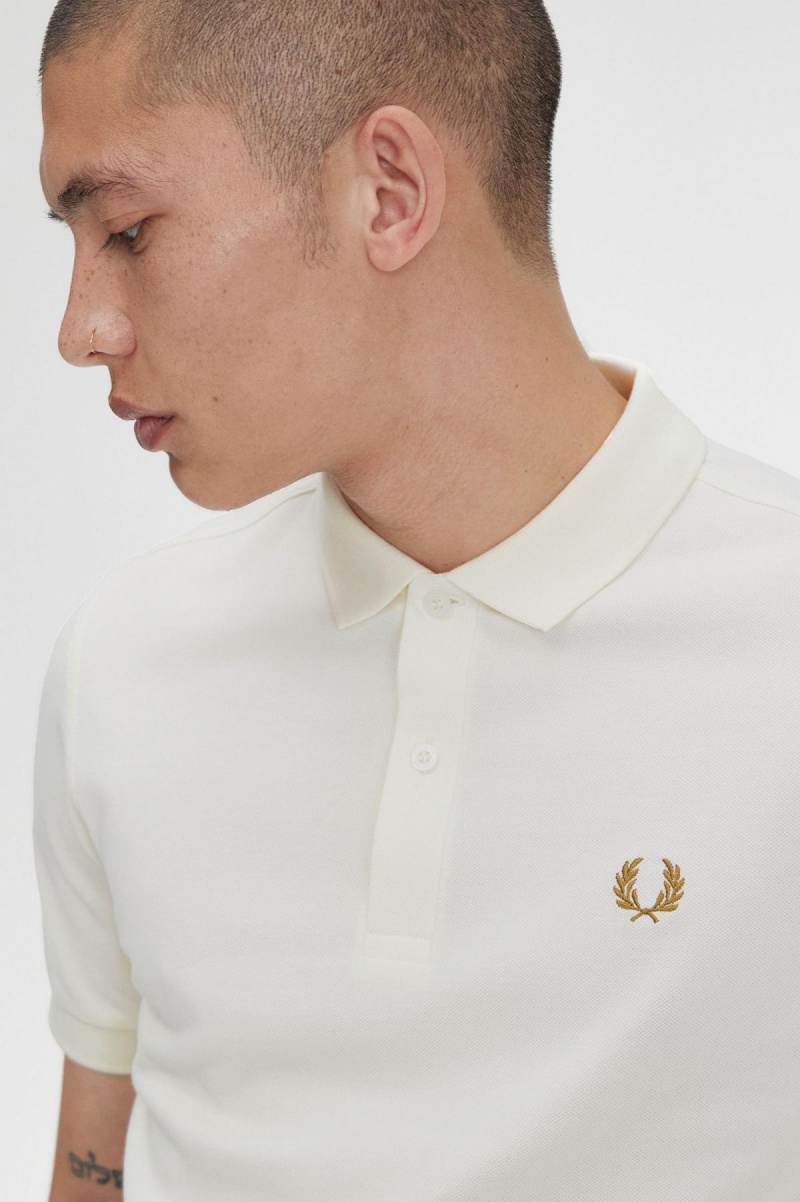 Ecru / Dark Caramel Fred Perry M6000 Men's Polo Shirts | GCAUC30872