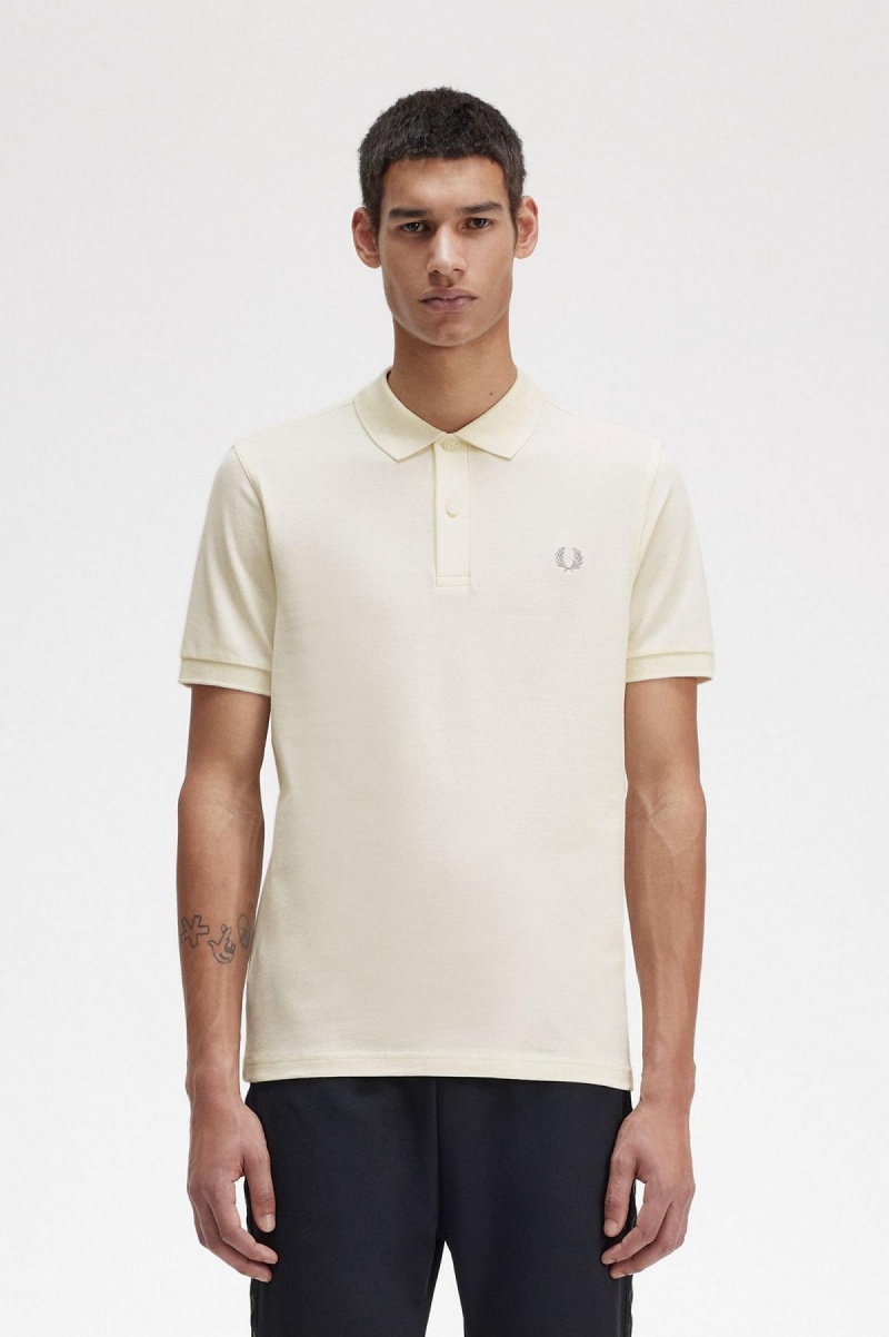 Ecru / Limestone Fred Perry M6000 Men's Fred Perry Shirt | ZCAMJ51218