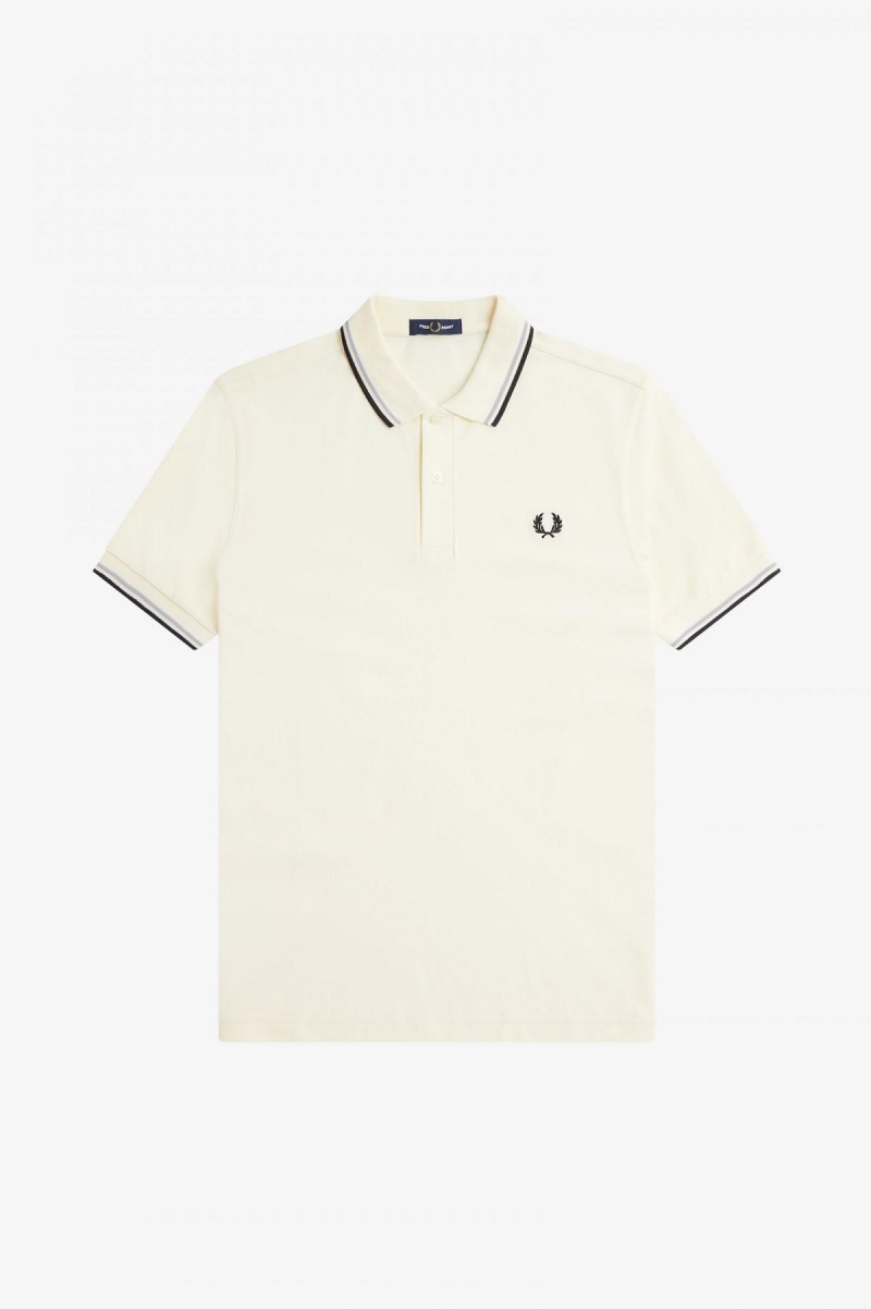 Ecru / Limestone / Black Fred Perry M3600 Men's Fred Perry Shirt | PCAQX21542