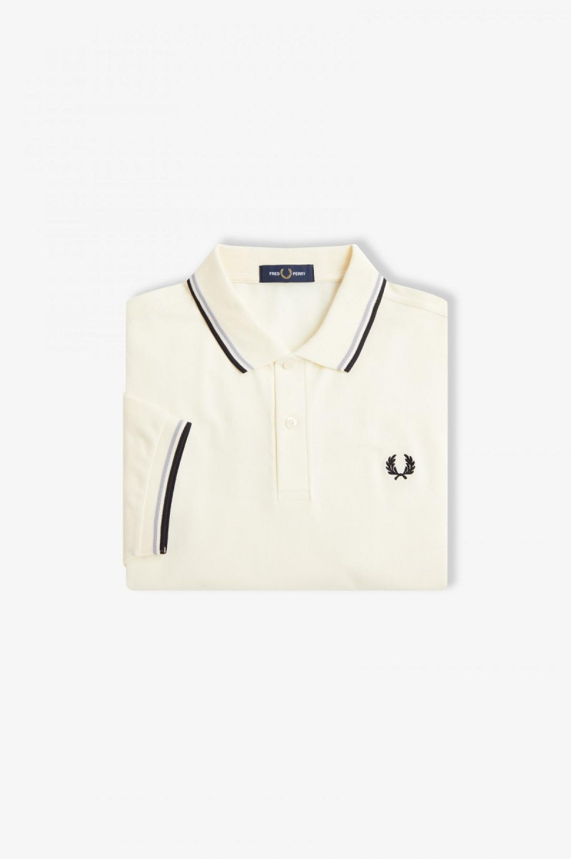 Ecru / Limestone / Black Fred Perry M3600 Men's Polo Shirts | LCATR87025