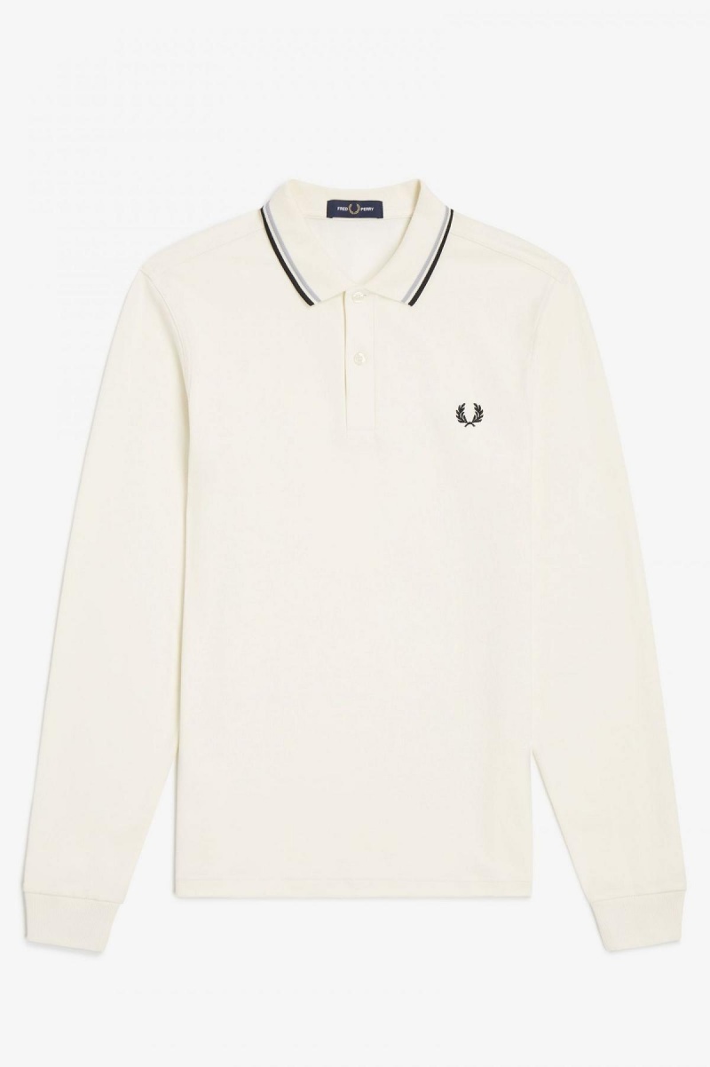 Ecru / Limestone / Black Fred Perry M3636 Men's Fred Perry Shirt | CAICD88079