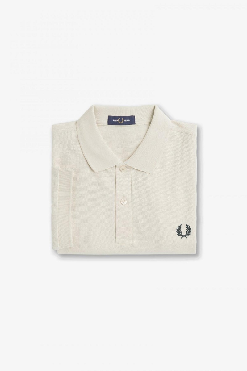 Ecru / Night Green Fred Perry M6000 Men's Polo Shirts | UCATG27893