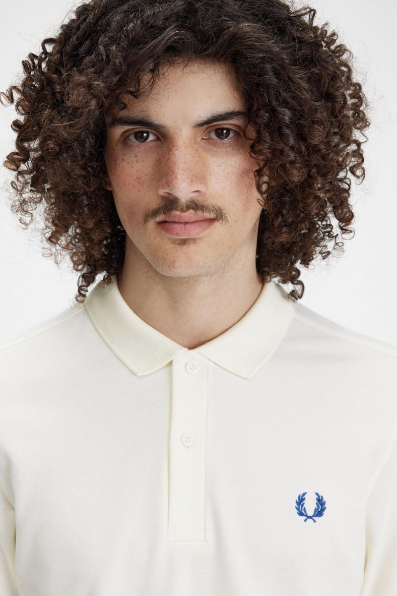 Ecru / Shaded Cobalt Fred Perry M6000 Men's Polo Shirts | GCAEC13479