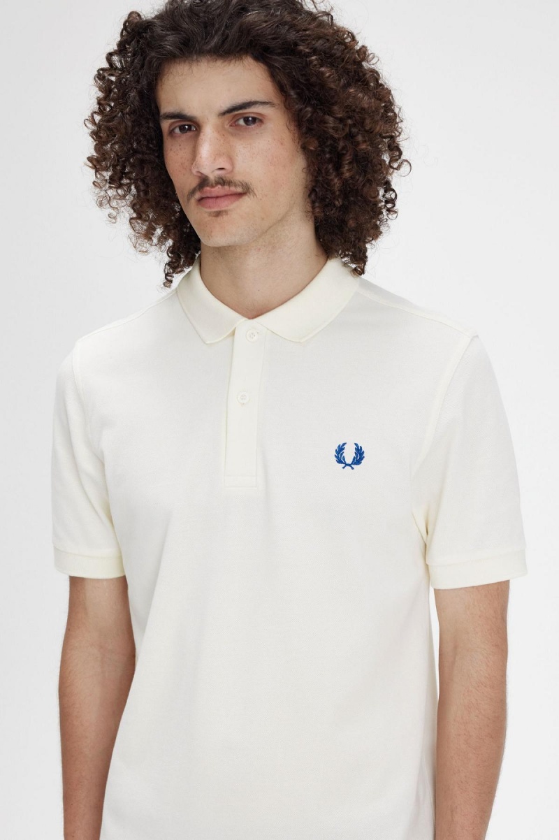 Ecru / Shaded Cobalt Fred Perry M6000 Men's Polo Shirts | GCAEC13479