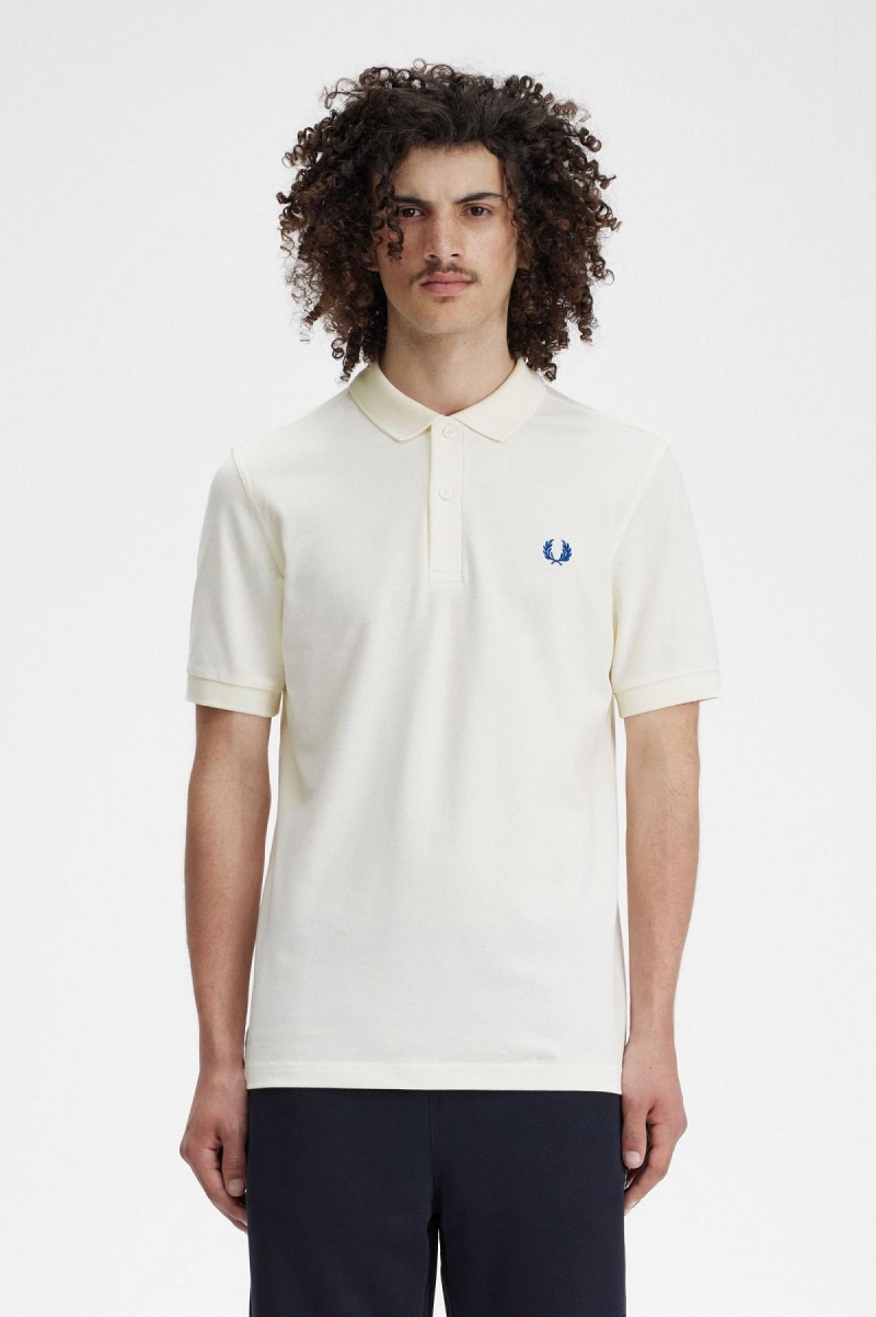 Ecru / Shaded Cobalt Fred Perry M6000 Men's Fred Perry Shirt | CAJKU80164