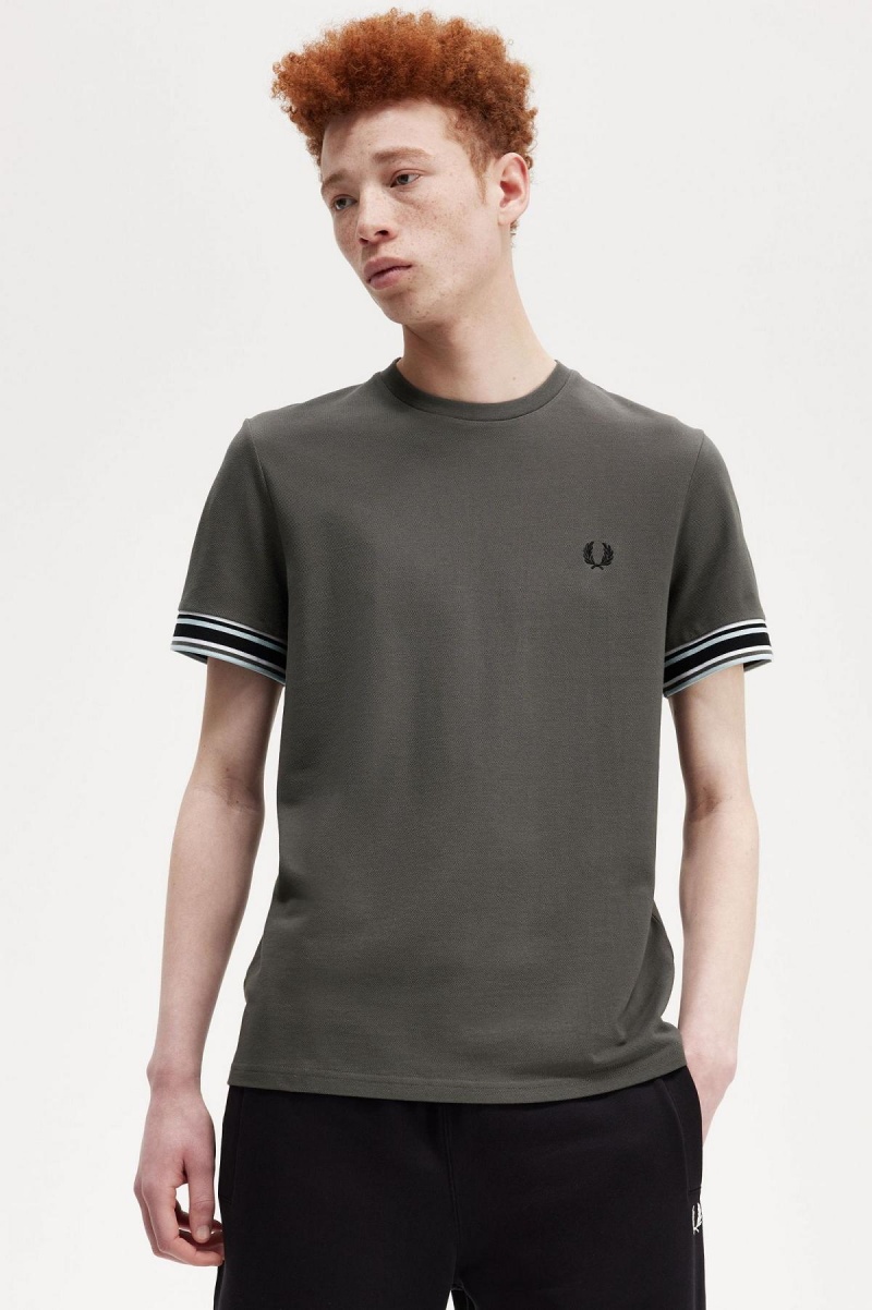 Field Green Fred Perry Bold Tipped Piqué Men's T Shirts | CAQCS77934