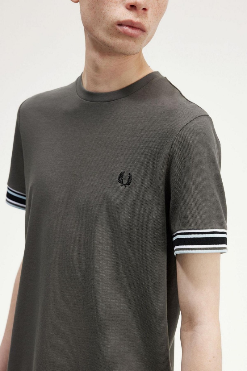 Field Green Fred Perry Bold Tipped Piqué Men's T Shirts | CAQCS77934