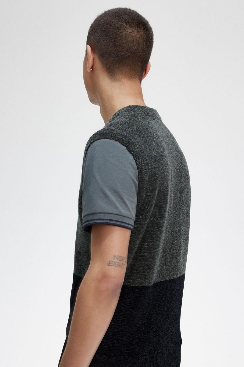 Field Green Fred Perry Colour Block Chenille Tank Men's Knitwear | CAZDE72876