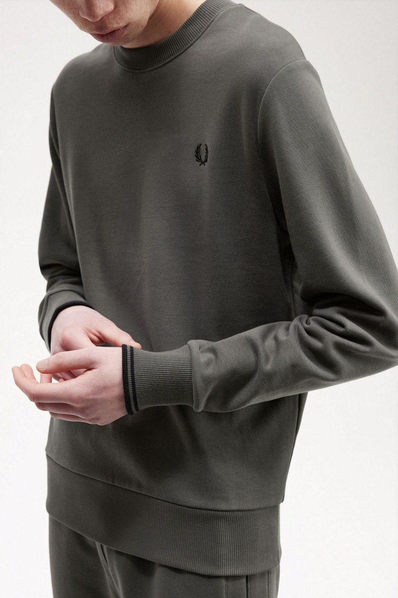 Field Green Fred Perry Crew Neck Men's Sweatshirts | CANZX73060