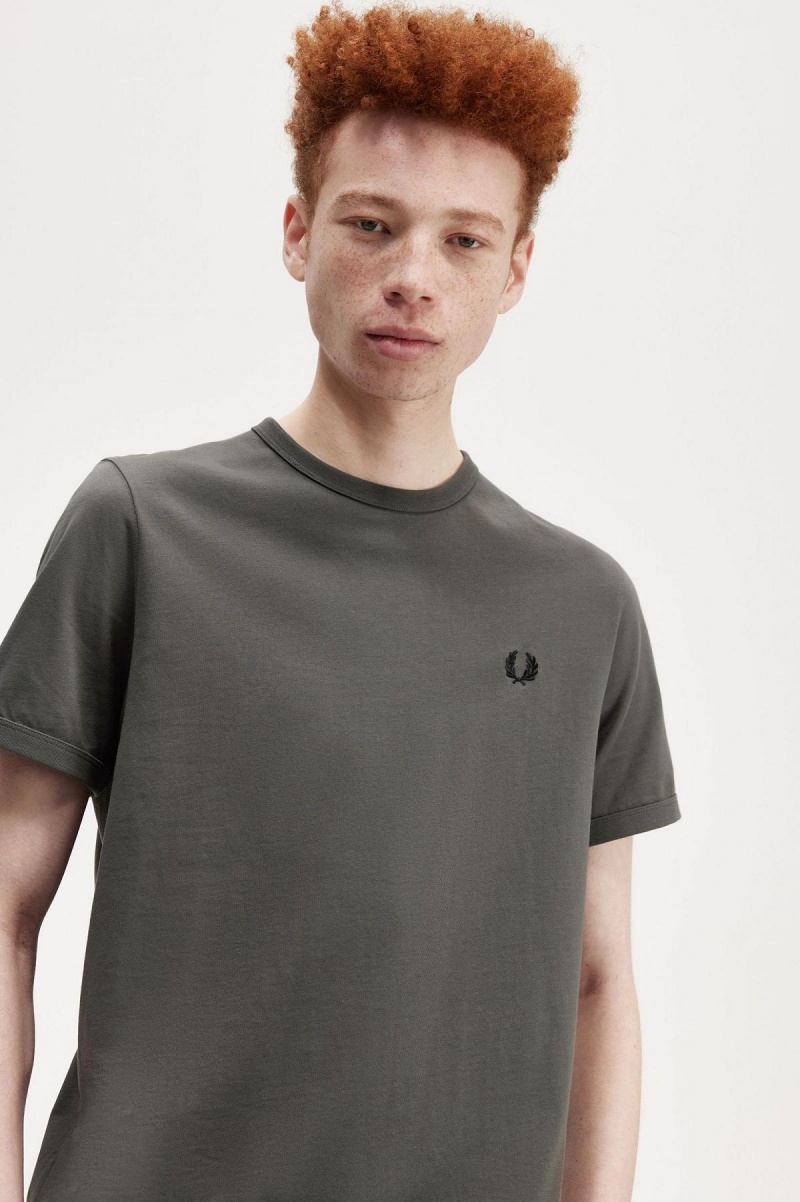 Field Green Fred Perry Ringer Men's T Shirts | CADYB30333