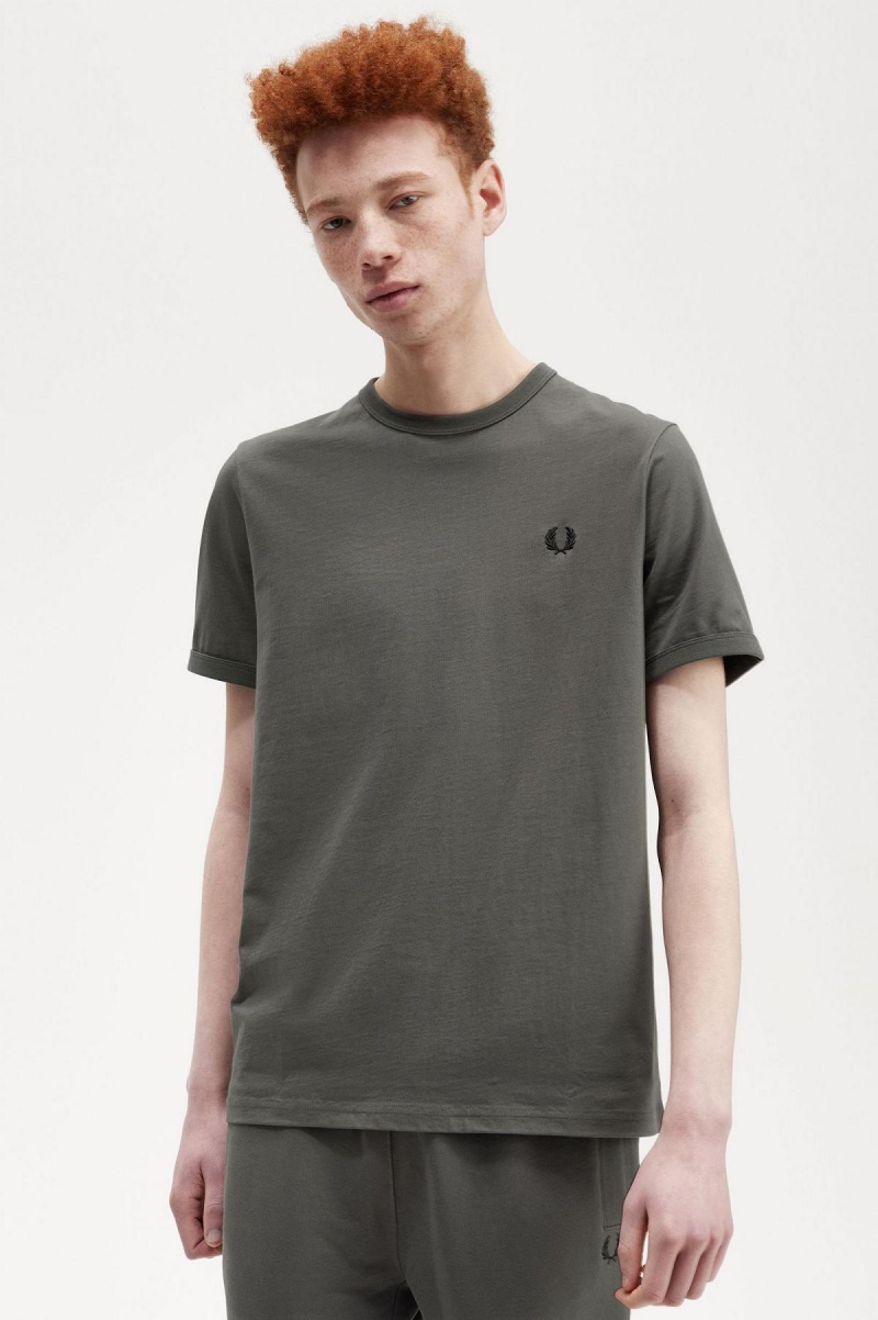 Field Green Fred Perry Ringer Men's T Shirts | CADYB30333