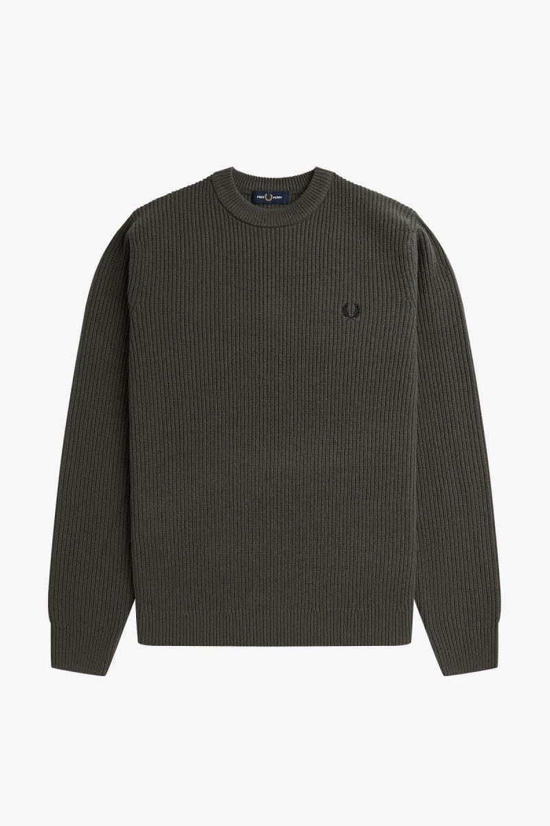 Field Green Fred Perry Textured Lambswool Jumper Men's Knitwear | CAJZR65509