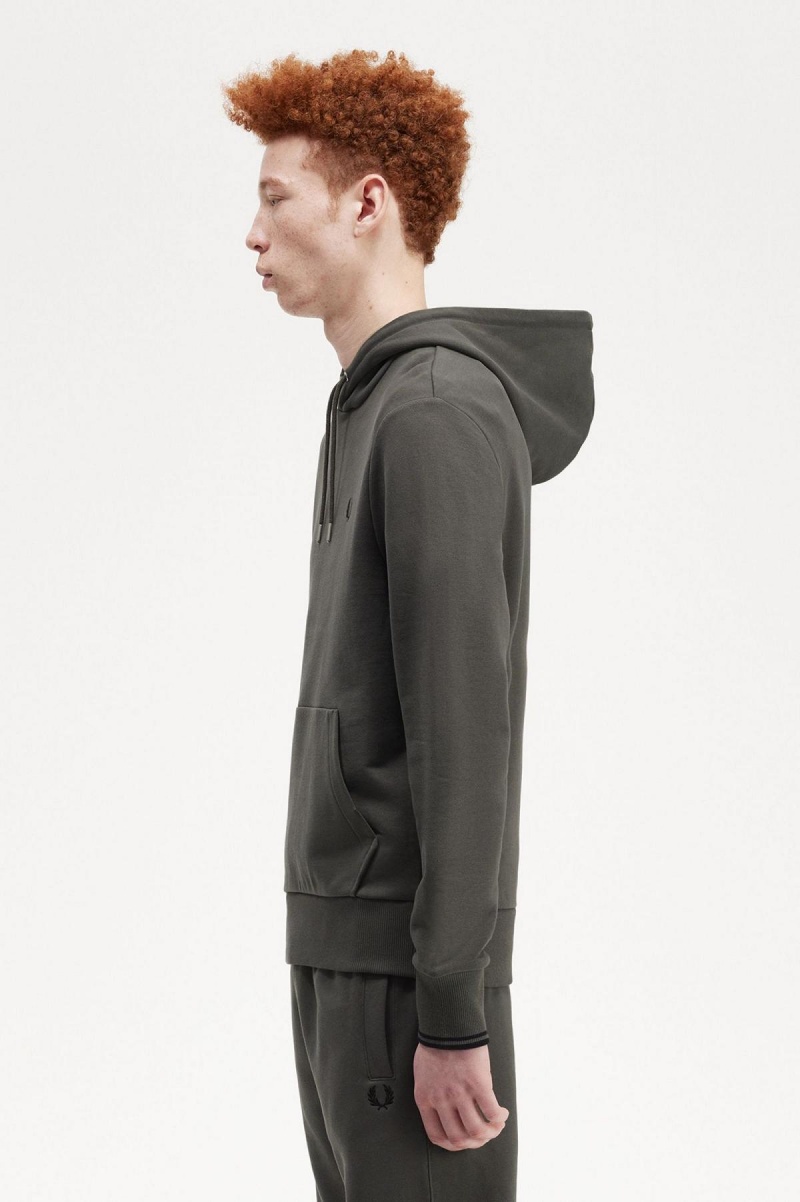 Field Green Fred Perry Tipped Hooded Men's Sweatshirts | BCASO23592