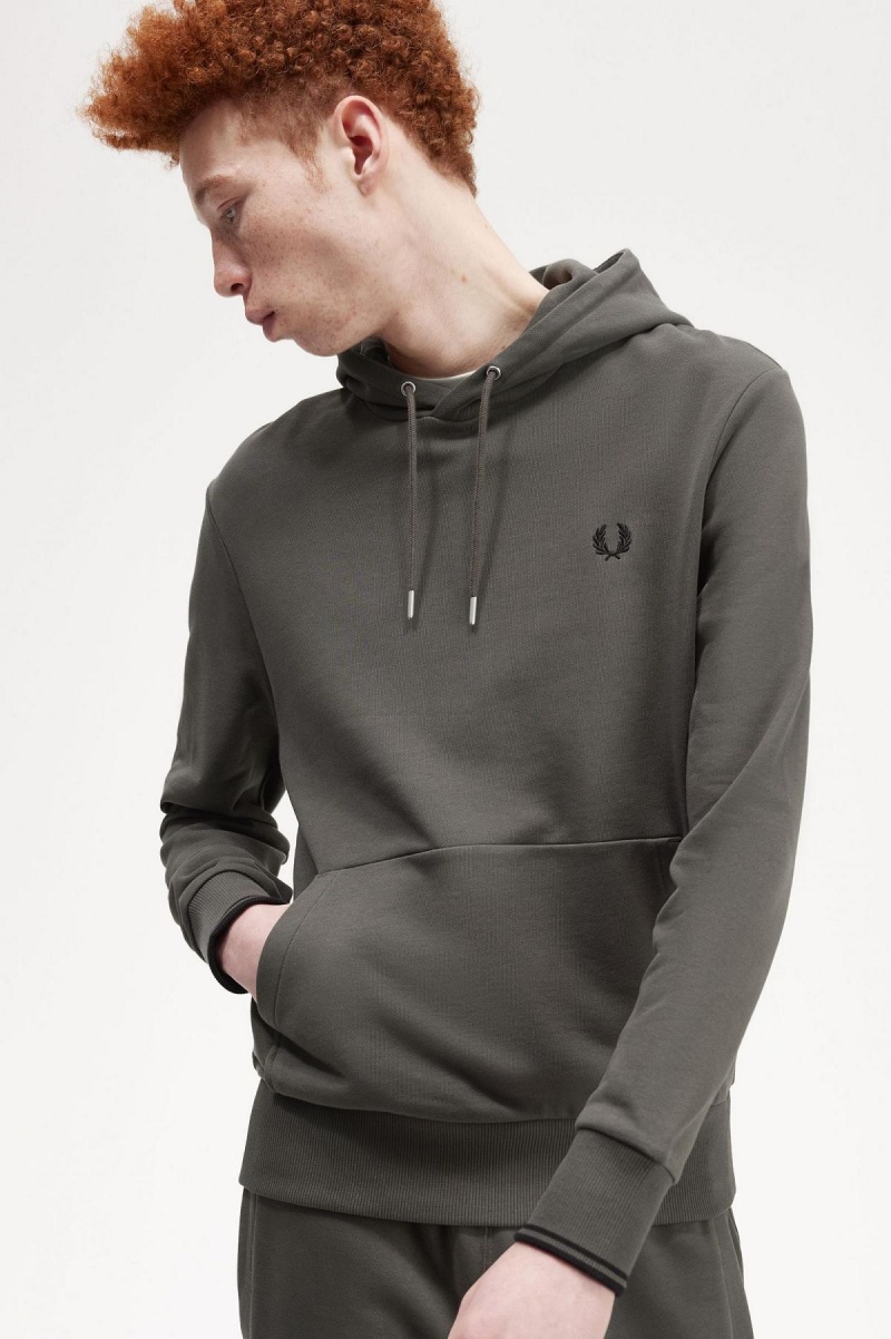 Field Green Fred Perry Tipped Hooded Men's Sweatshirts | BCASO23592