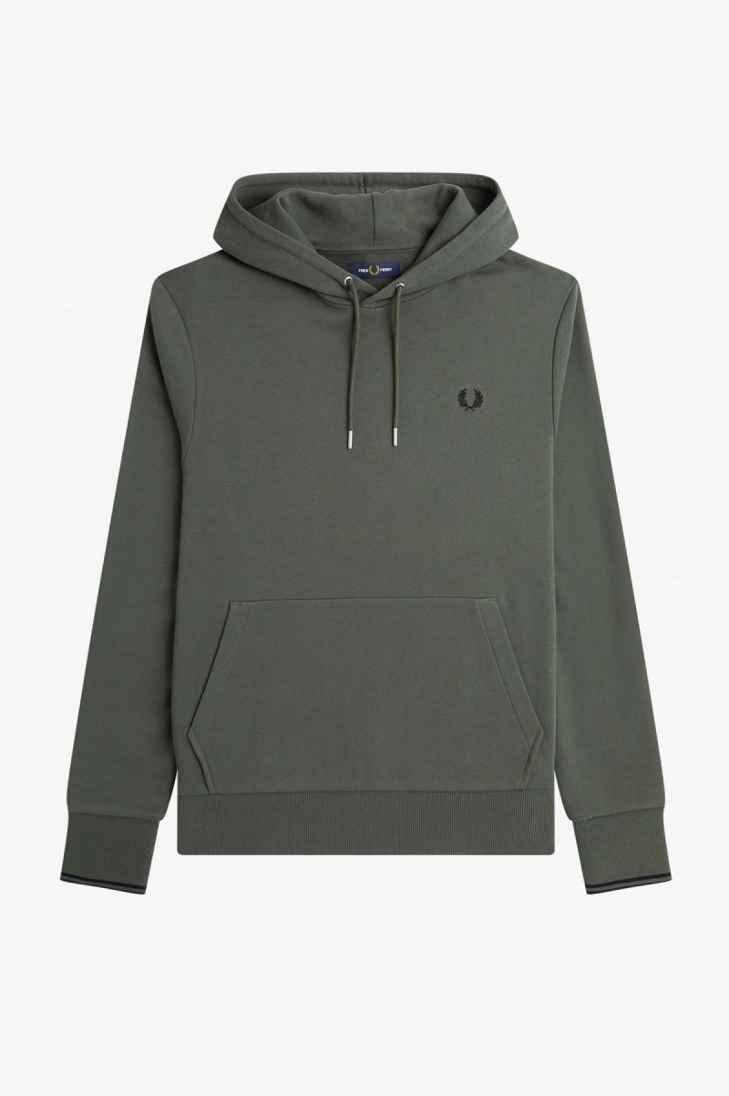 Field Green Fred Perry Tipped Hooded Men's Sweatshirts | BCASO23592