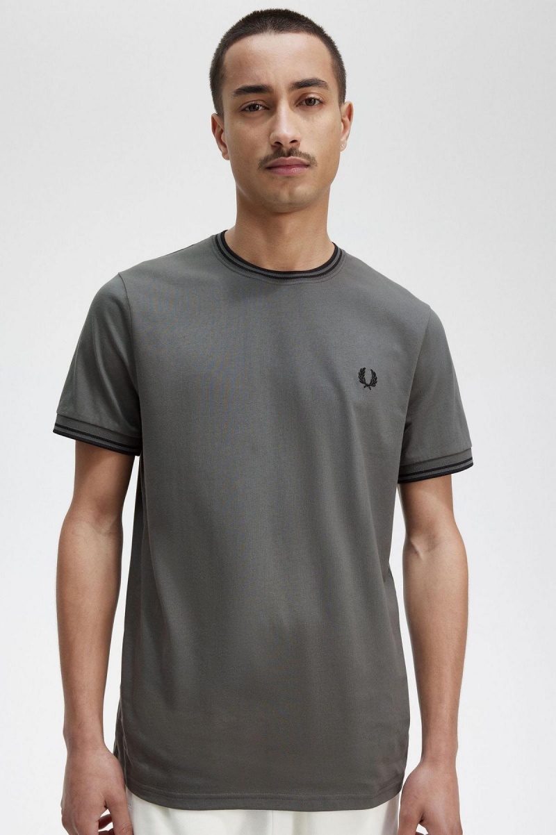 Field Green Fred Perry Twin Tipped Men's T Shirts | CAZDE17354