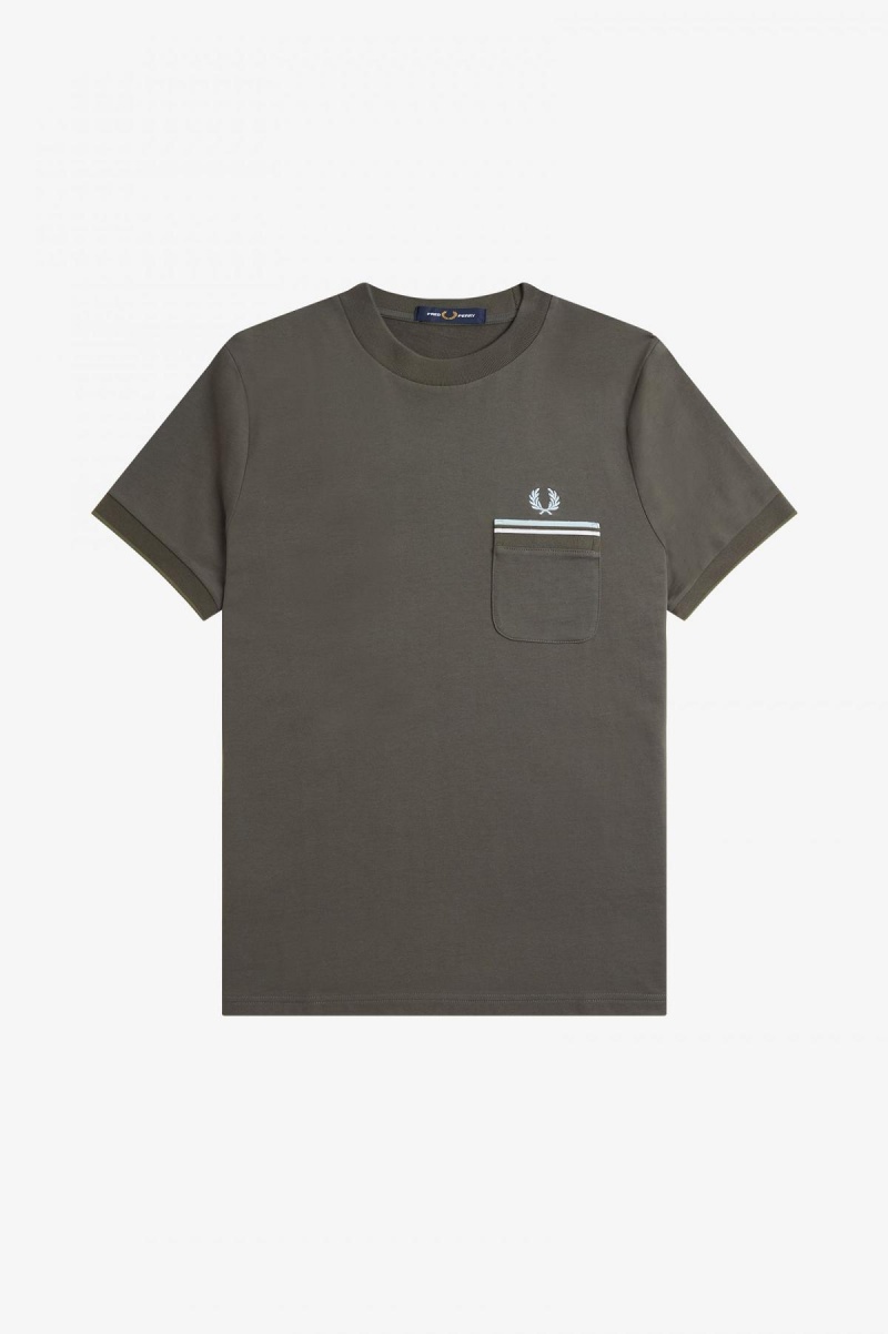 Field Green Fred Perry Twin Tipped Pocket Men's T Shirts | TCAWZ63155