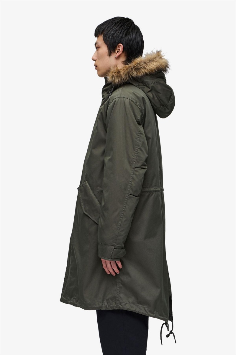 Field Green Fred Perry Zip-In Liner Parka Men's Coats | CAXMI26577