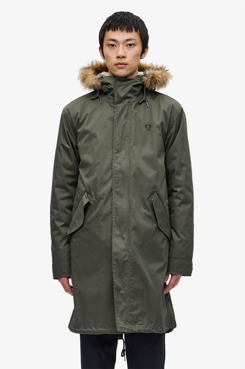 Field Green Fred Perry Zip-In Liner Parka Men\'s Coats | CAXMI26577