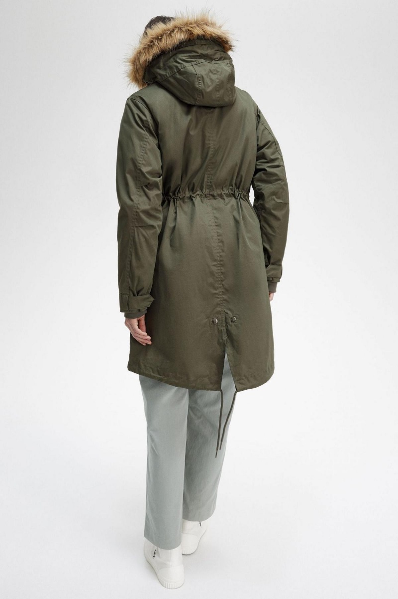 Field Green Fred Perry Zip-In Liner Parka Women's Coats | CAXMI22717