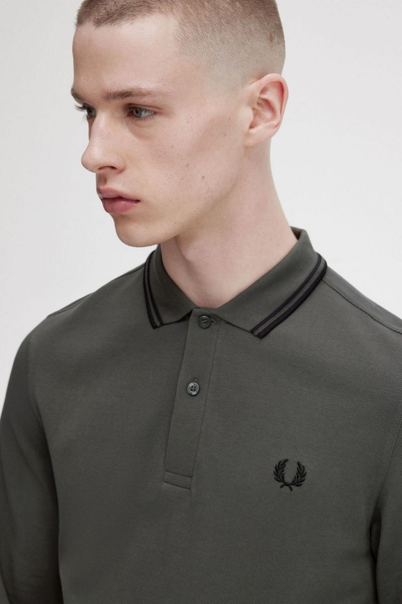 Field Green / Black / Black Fred Perry M3636 Men's Polo Shirts | TCAPQ90001